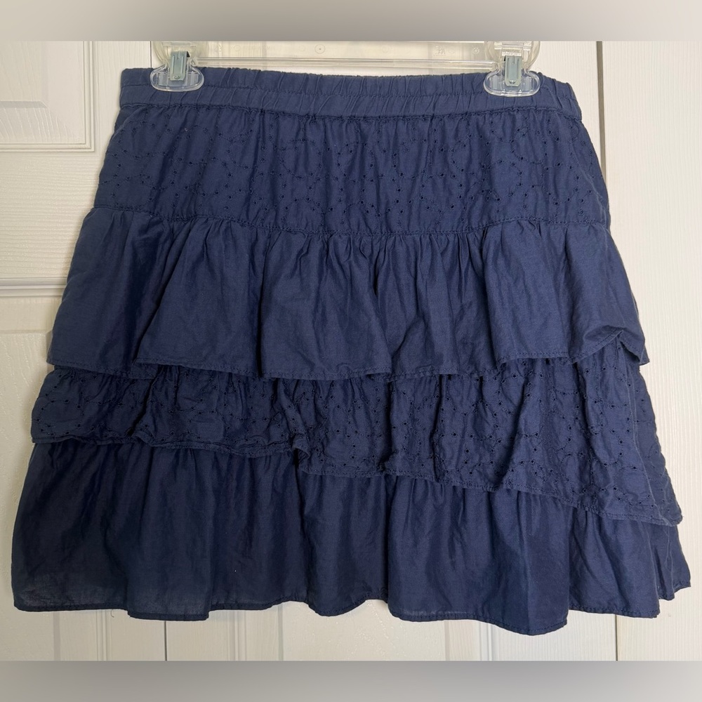 Old Navy Tiered Navy Blue Eyelet Ruffle Skirt Medium